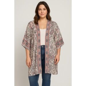 Knox Rose Floral Printed Kimono Longline Open Front Cardigan Boho Size XS